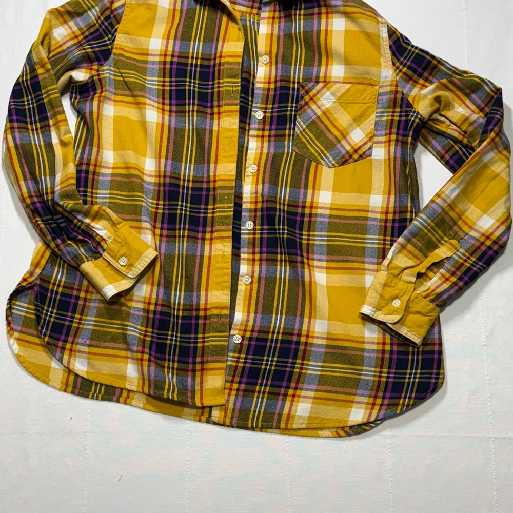 Old Navy Yellow Plaid Button-Up Shirt with Purple Accents